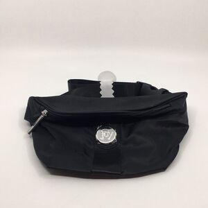 Joy Mangano black lightweight belt bag with silver tone hardware
